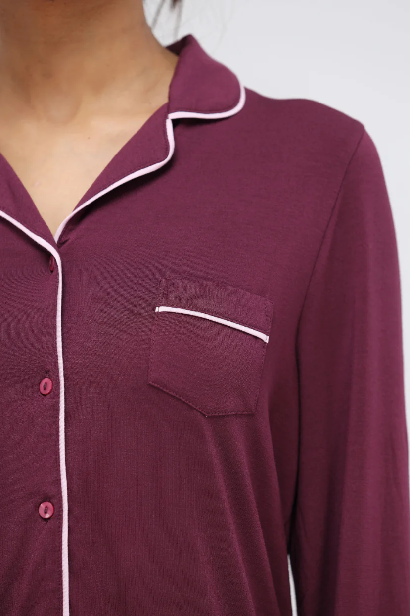 Wine Piping Full Sleeve Piping Modal Pajama Set - Image 11
