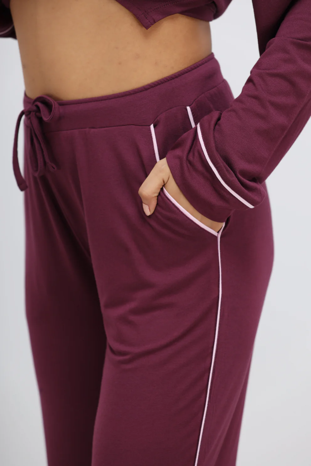 Wine Piping Full Sleeve Piping Modal Pajama Set - Image 13