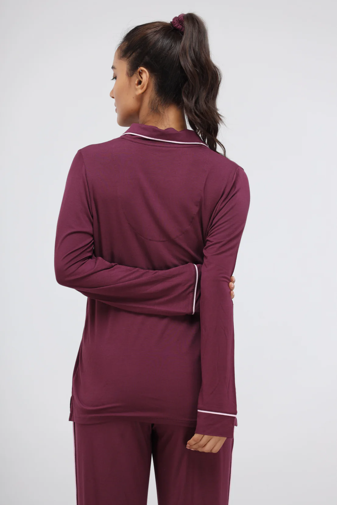 Wine Piping Full Sleeve Piping Modal Pajama Set - Image 5